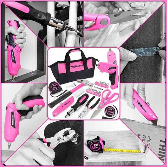 40-Piece Pink Tool Set - Ladies Hand Tool Set with 3.6V Rotatable Electric - Picture 5 of 6